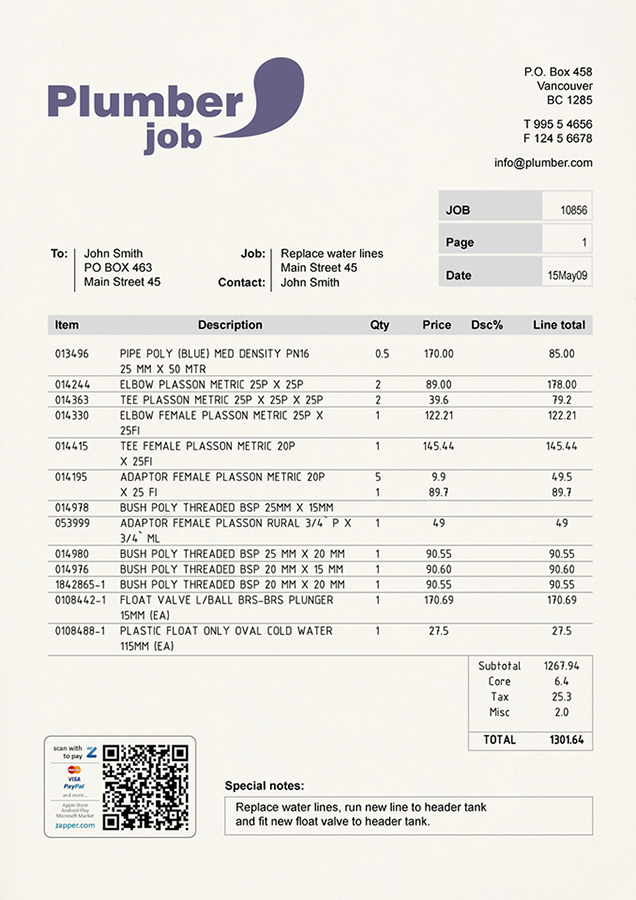 sample of invoices