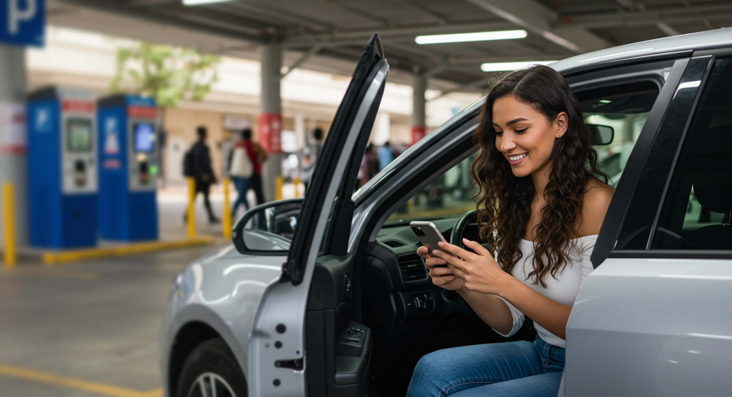 Woman paying for her parking using Zapper app
